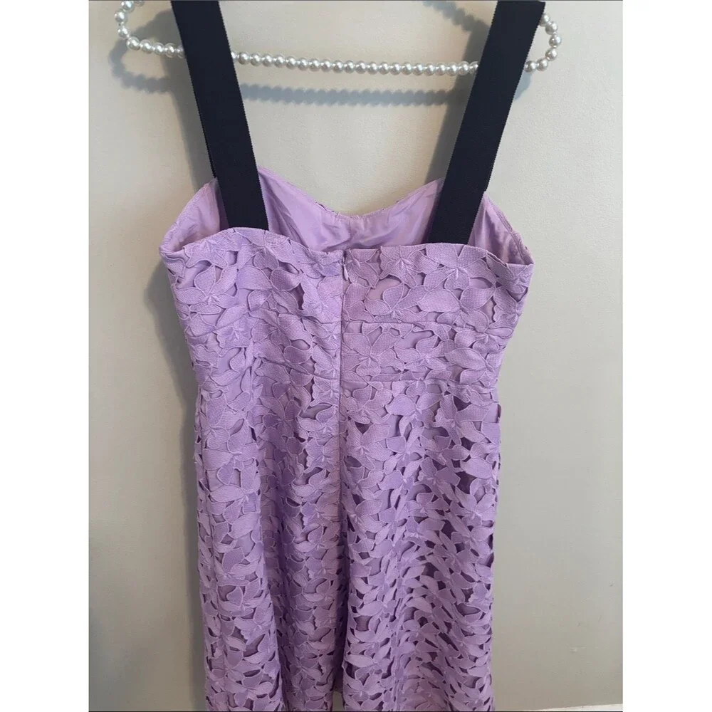 J. Crew Lilac Lace Midi Dress with Black Straps size 8